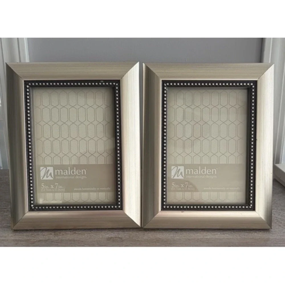 Set Of 2 Malden Silver Tone Picture Frames For 5x7 Photos Contemporary Classic